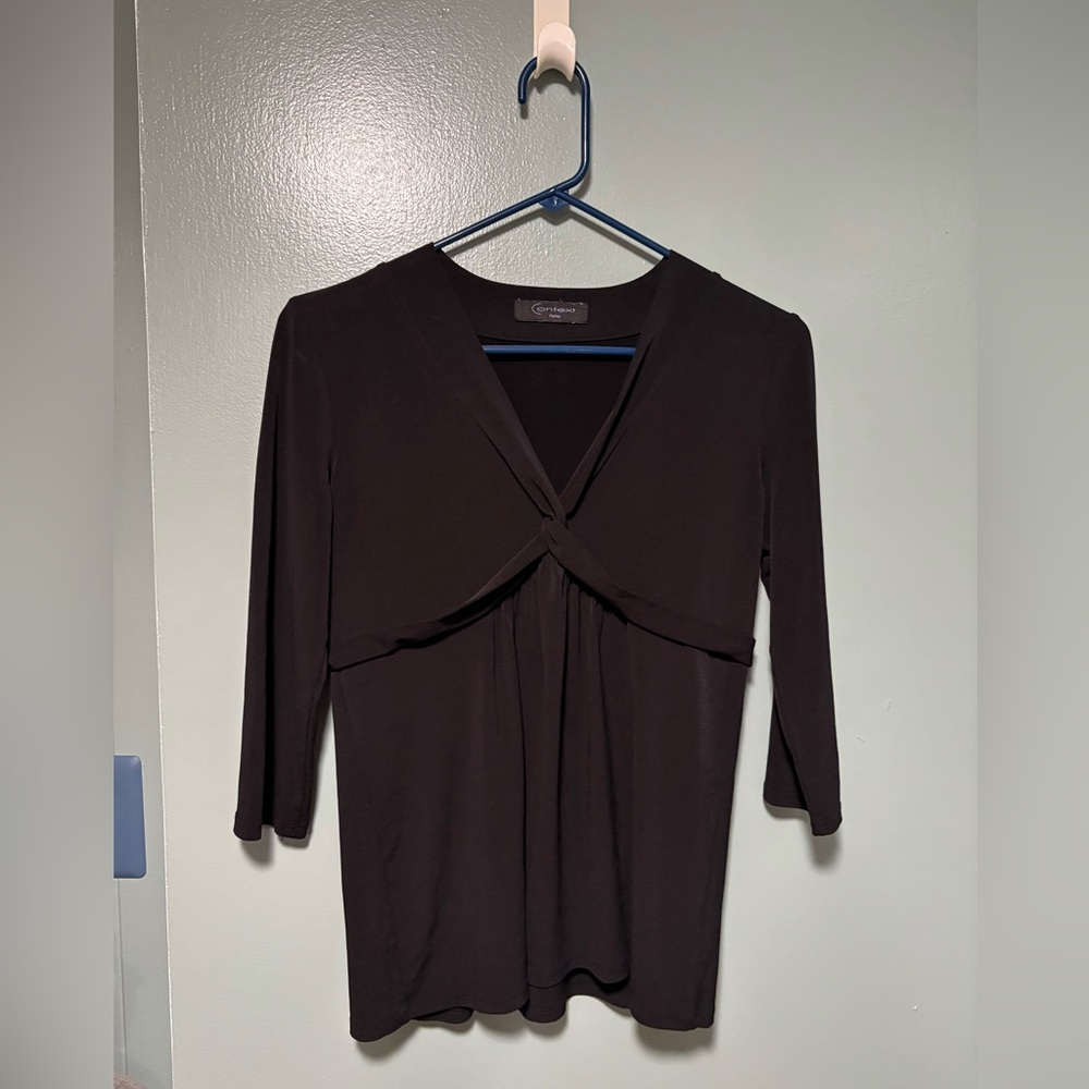 Y2K Vintage Context Ladies 3/4 Sleeve Black Top Sz. Medium Petite